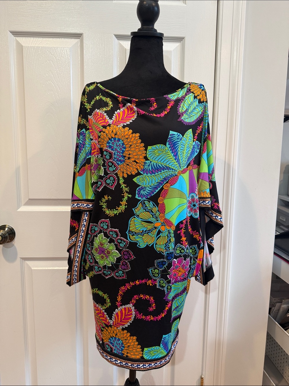 Trina Turk Black Multicolor Floral Swim Coverup